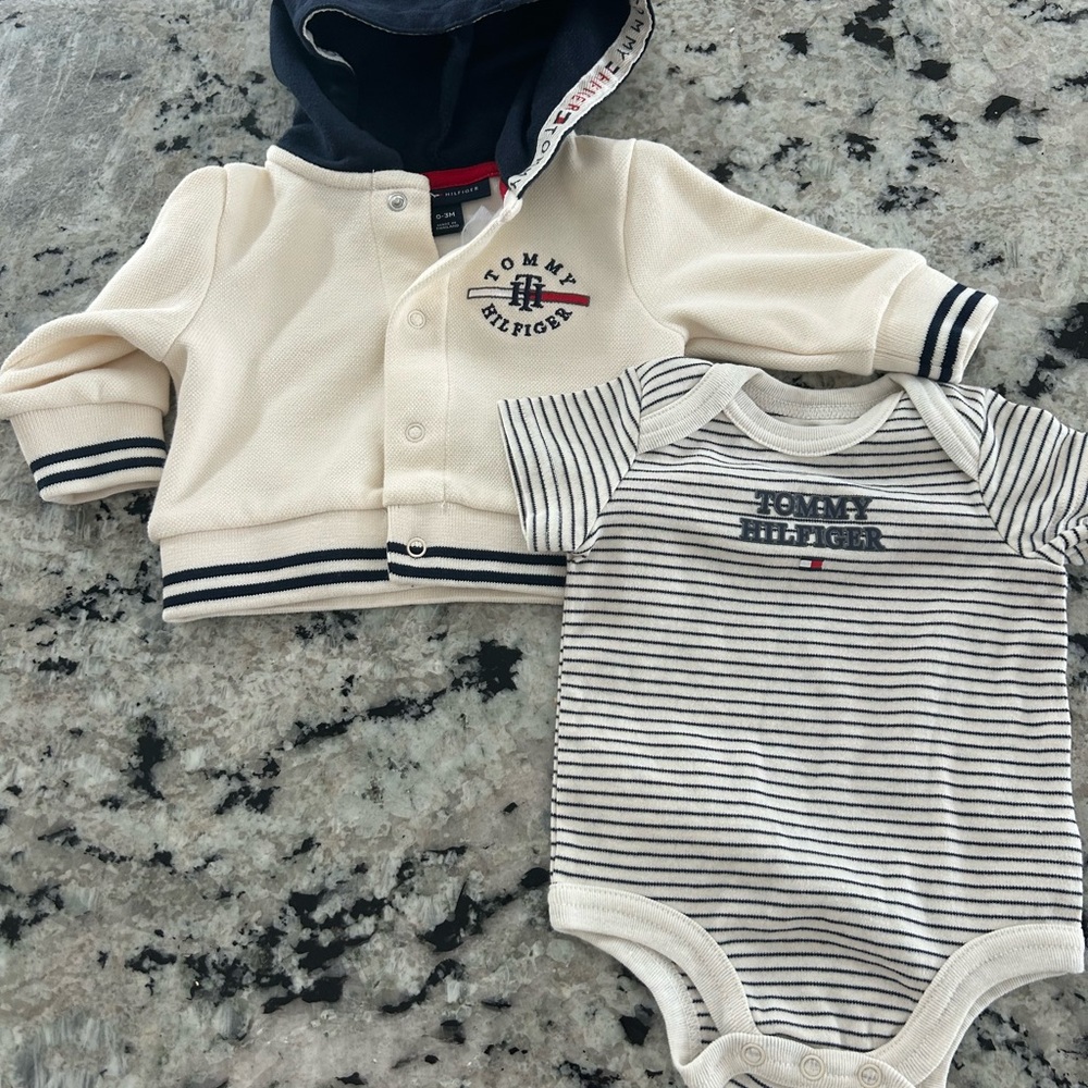 Tommy Hilfiger Cream and Navy Striped Bodysuit Set